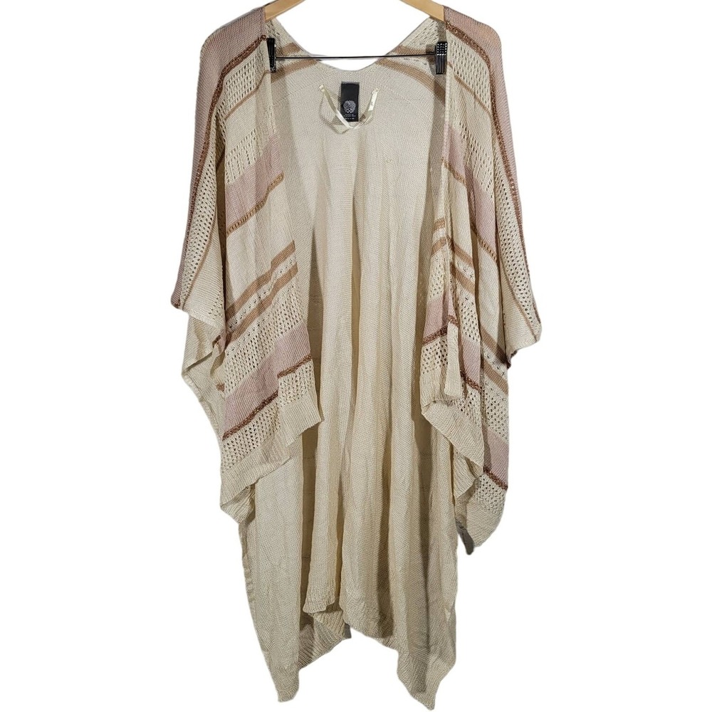 Vince Camuto Knit Cardigan Kimono Cover Up Beige Metallic One Size